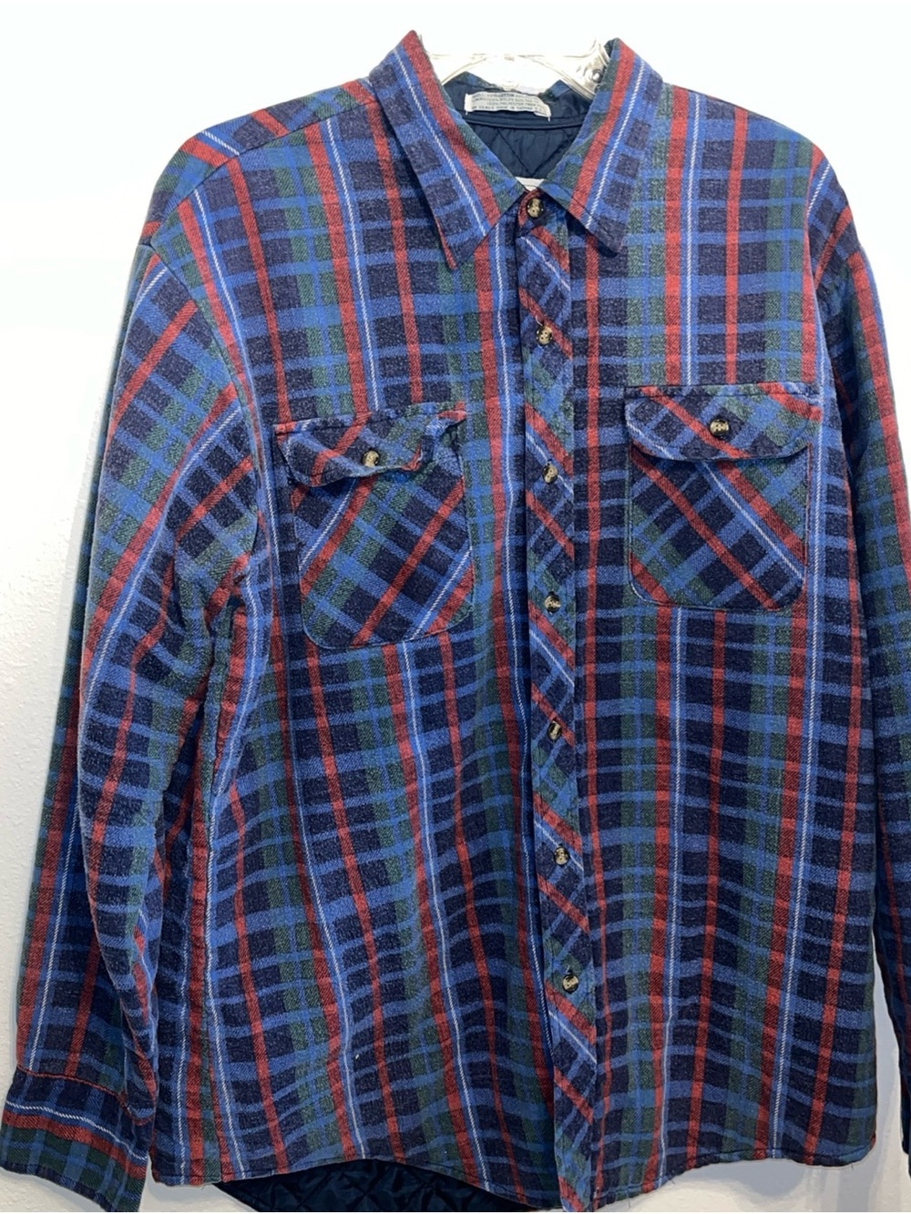 VTG Northwest Territory Shirt Jacket Mens L Blue Plaid Quilt Lined 80/90s